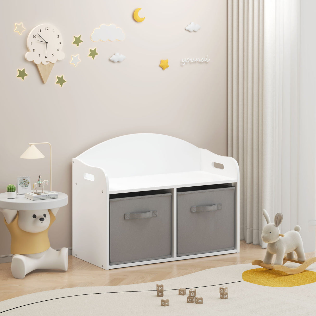 Toy Box Bench With Collapsible Drawers, Storage Cabinet Organizer - White