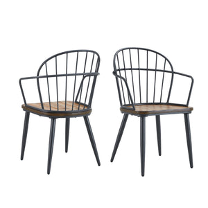 Industrial Inspired Indoor Dining Chair With Metal Legs and Birch (Set of 2) - Black / Natural