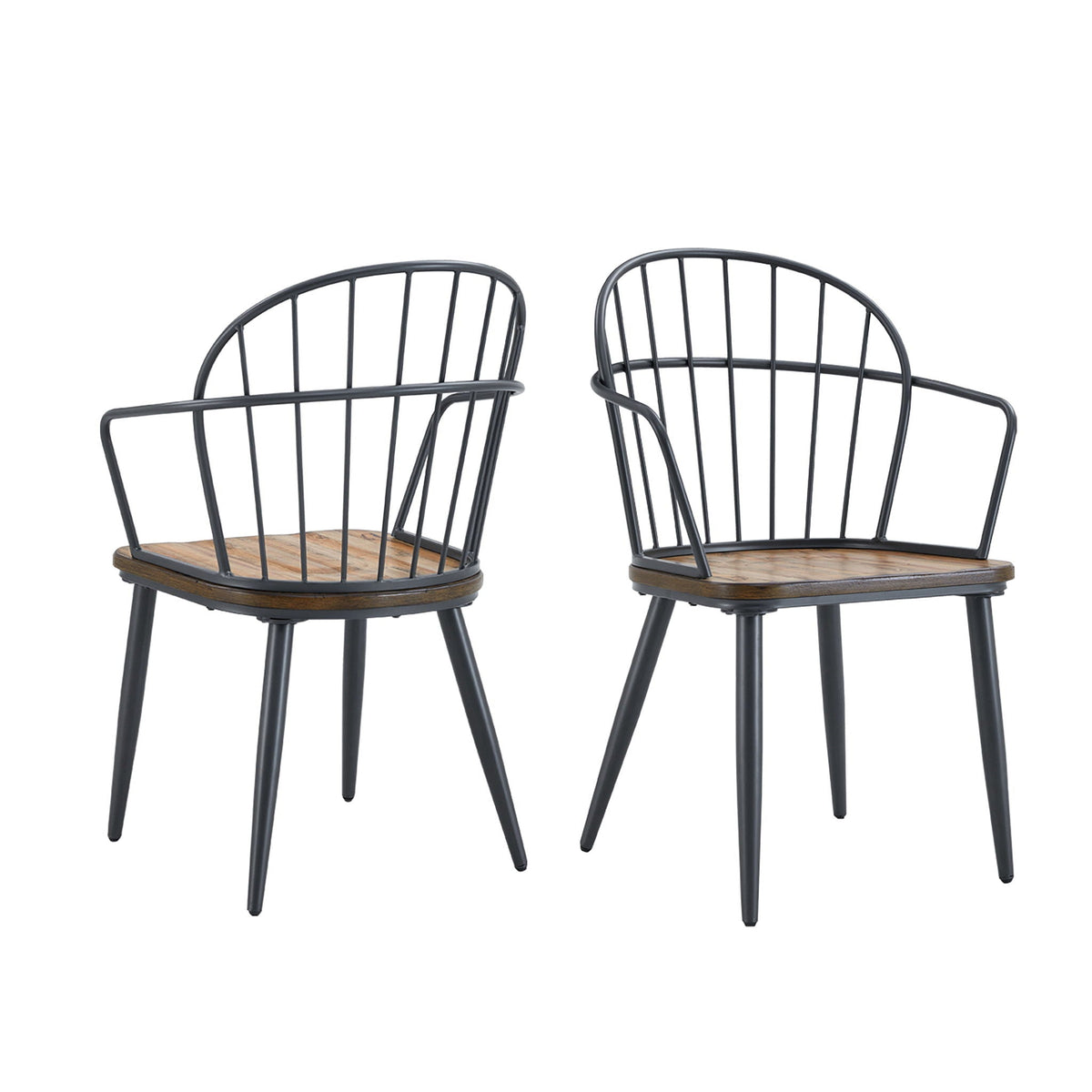 Industrial Inspired Indoor Dining Chair With Metal Legs and Birch (Set of 2) - Black / Natural