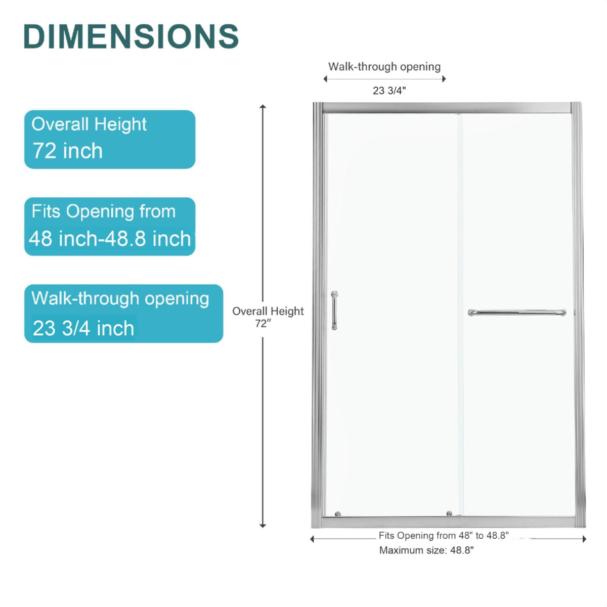 Single Sliding Bypass Shower Door with Tempered Glass Enclosure - Pearl Silver or Gray