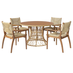 Durable Outdoor Dining Table with Round Acacia Wood Top and Wicker Base