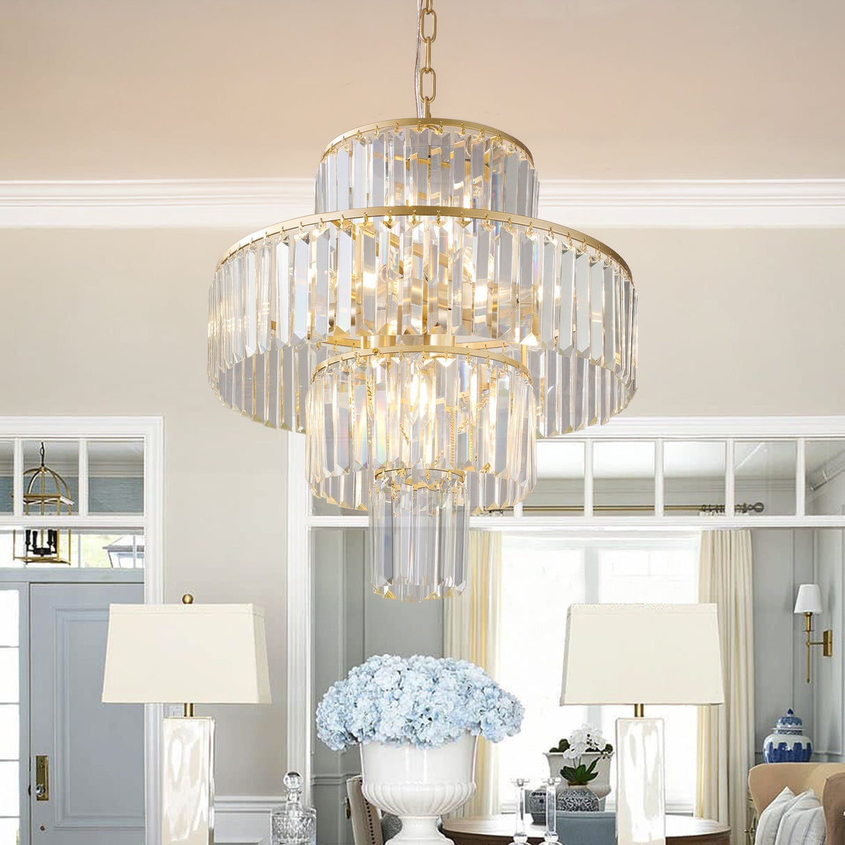 20' Modern Crystal Chandelier with Gold Finish, 4-Tier Design for Dining Room or Living Room, Elegant Crystal Pendant Light Fixture (Bulb Not Included)