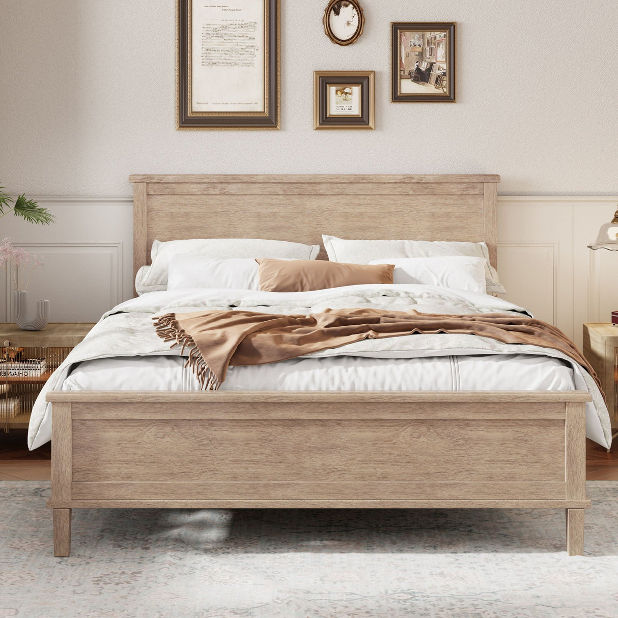 Mid-Century Platform Bed With Headboard And Slat Support, No Box Spring Needed