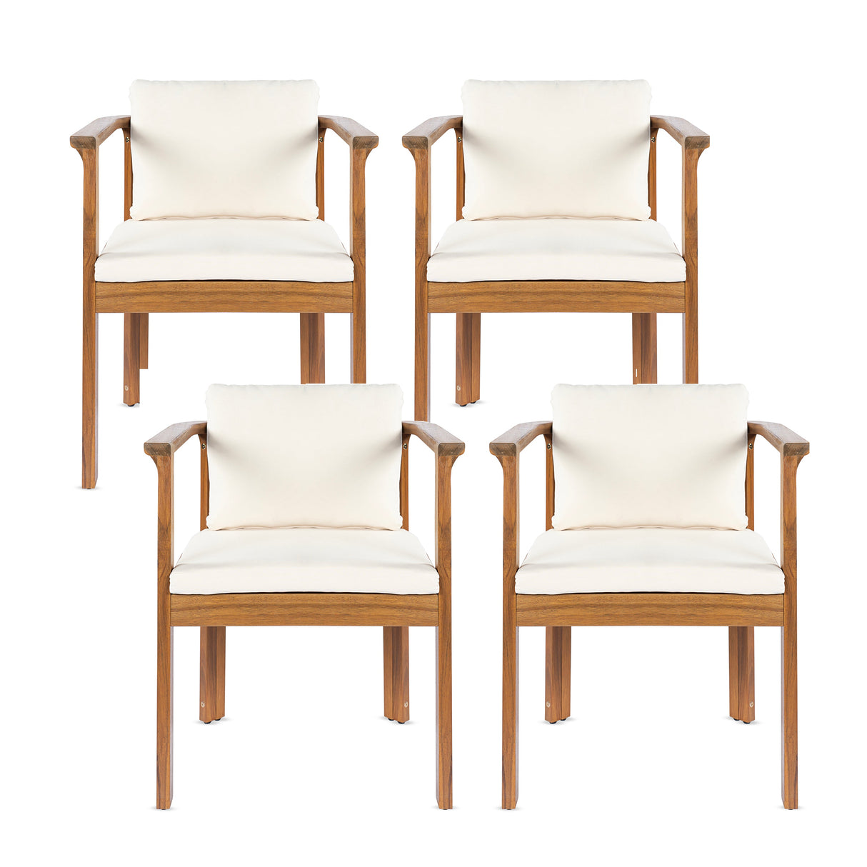 Outdoor Dining Chair Set of 4 with Curved Acacia Wood Arms