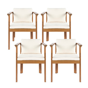 Outdoor Dining Chair Set of 4 with Curved Acacia Wood Arms