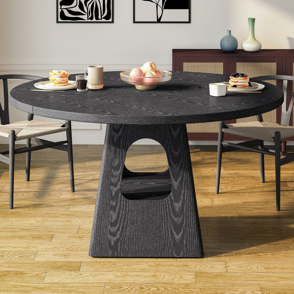 Farmhouse Round Dining Table With Storage Base