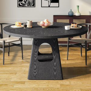 Farmhouse Round Dining Table With Storage Base