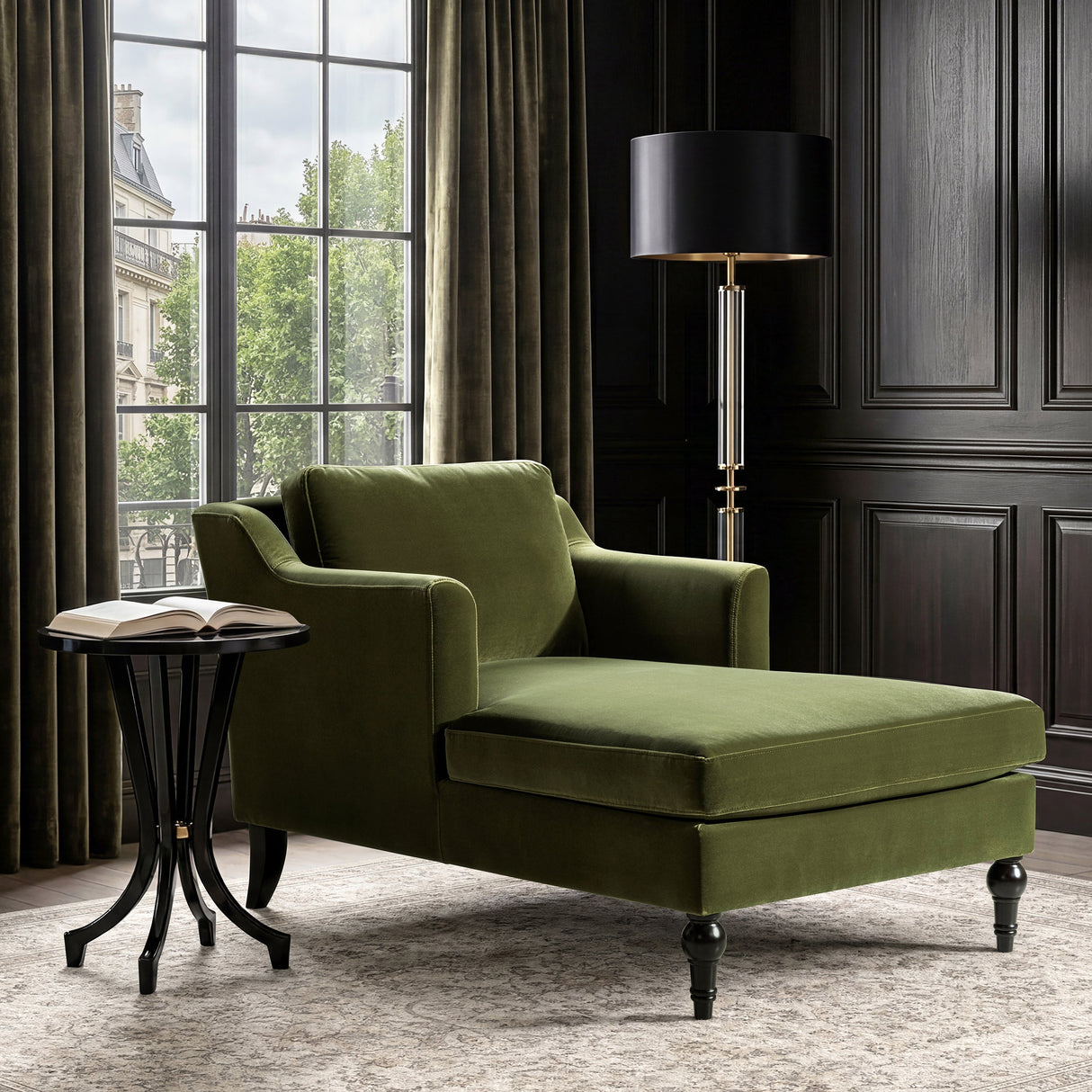 Josephine 60" Upholstered Chaise Lounge in Olive