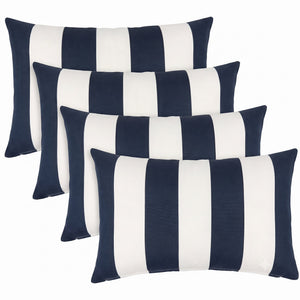 4 Pack Outdoor Lumbar Pillow Covers - Navy Blue/White Striped