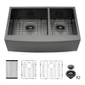 Double Bowl Farmhouse Sink, Stainless Steel Apron Front