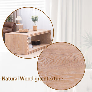 Rustic Beaded Edge Coffee Table – 47.6' Rectangular Center Table with Open Storage Shelf, Natural Finish, Modern Farmhouse Style
