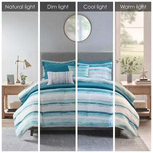 8 Piece Printed Seersucker Comforter and Quilt Set Collection Aqua King/Cal King
