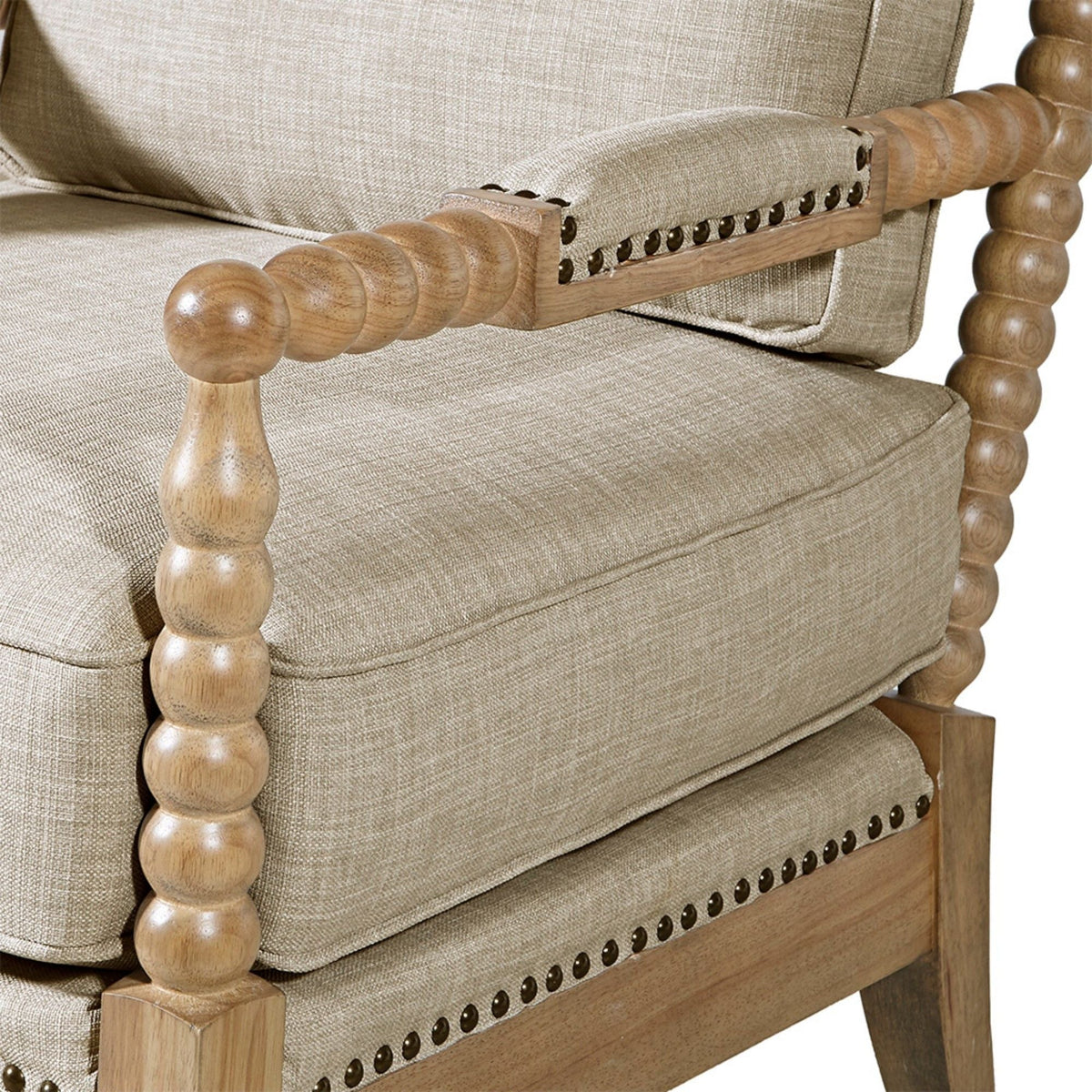 Arm Chair With Open Back Spindle Design, Padded Armrests