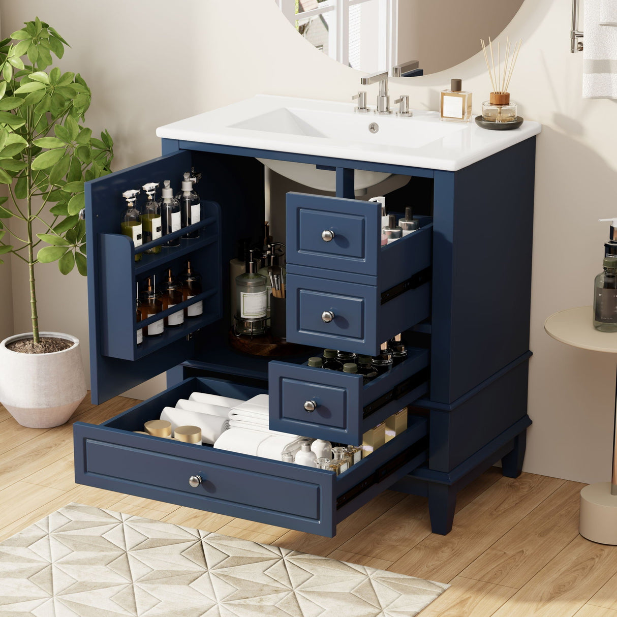 Freestanding Bathroom Vanity With Sink, Soft Close Door, 3 Drawers