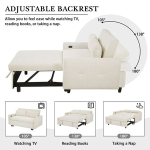 Pull-Out 2 Seat Modern Sleeper Sofa With 2 Throw Pillows And USB Ports