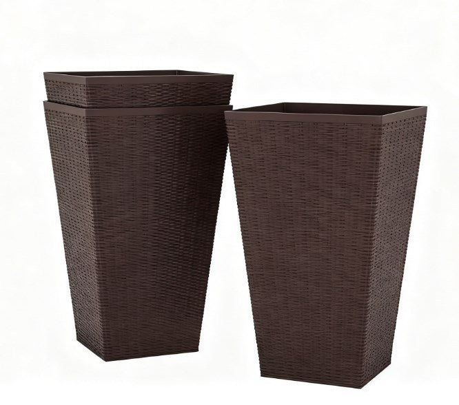 Outdoor Flower Plant Pots - Set of 3 Tall Planters with Drainage Hole