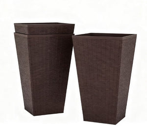 Outdoor Flower Plant Pots - Set of 3 Tall Planters with Drainage Hole