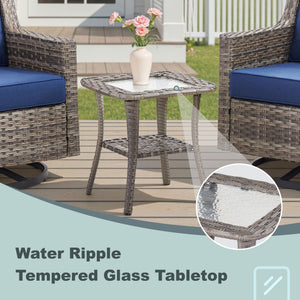 Swivel Outdoor Chairs Set of 2, with Glass-Top Side Table, 3 Pieces