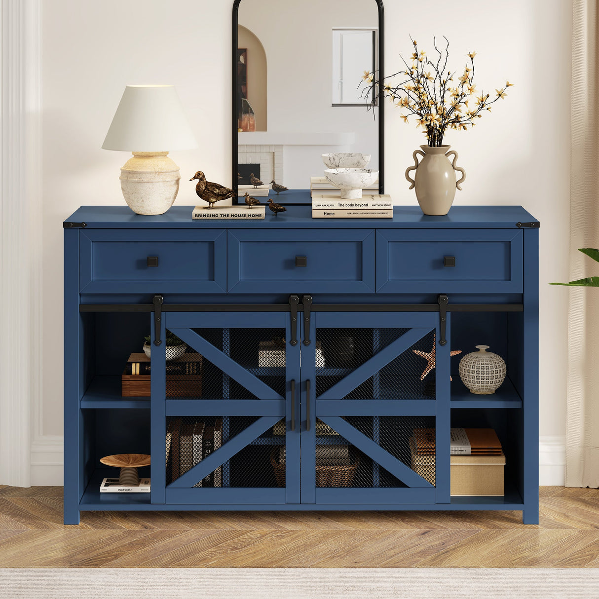 U_Style 55" Sliding Barn Door Sideboard Buffet Cabinet