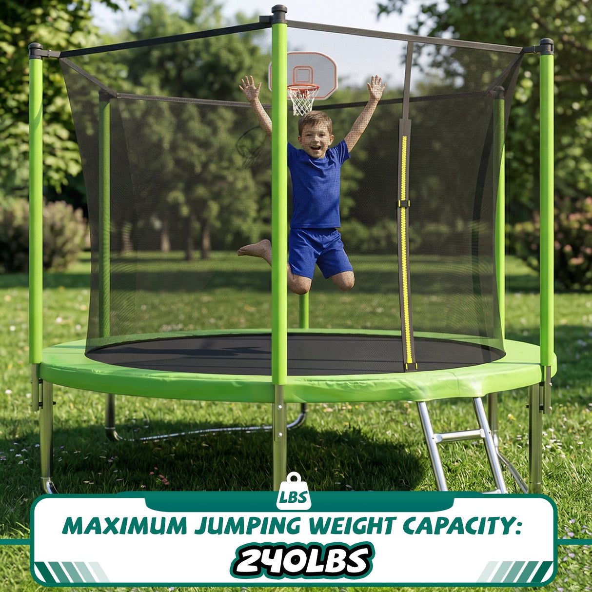 10FT Trampoline with Basketball Hoop and Ladder
