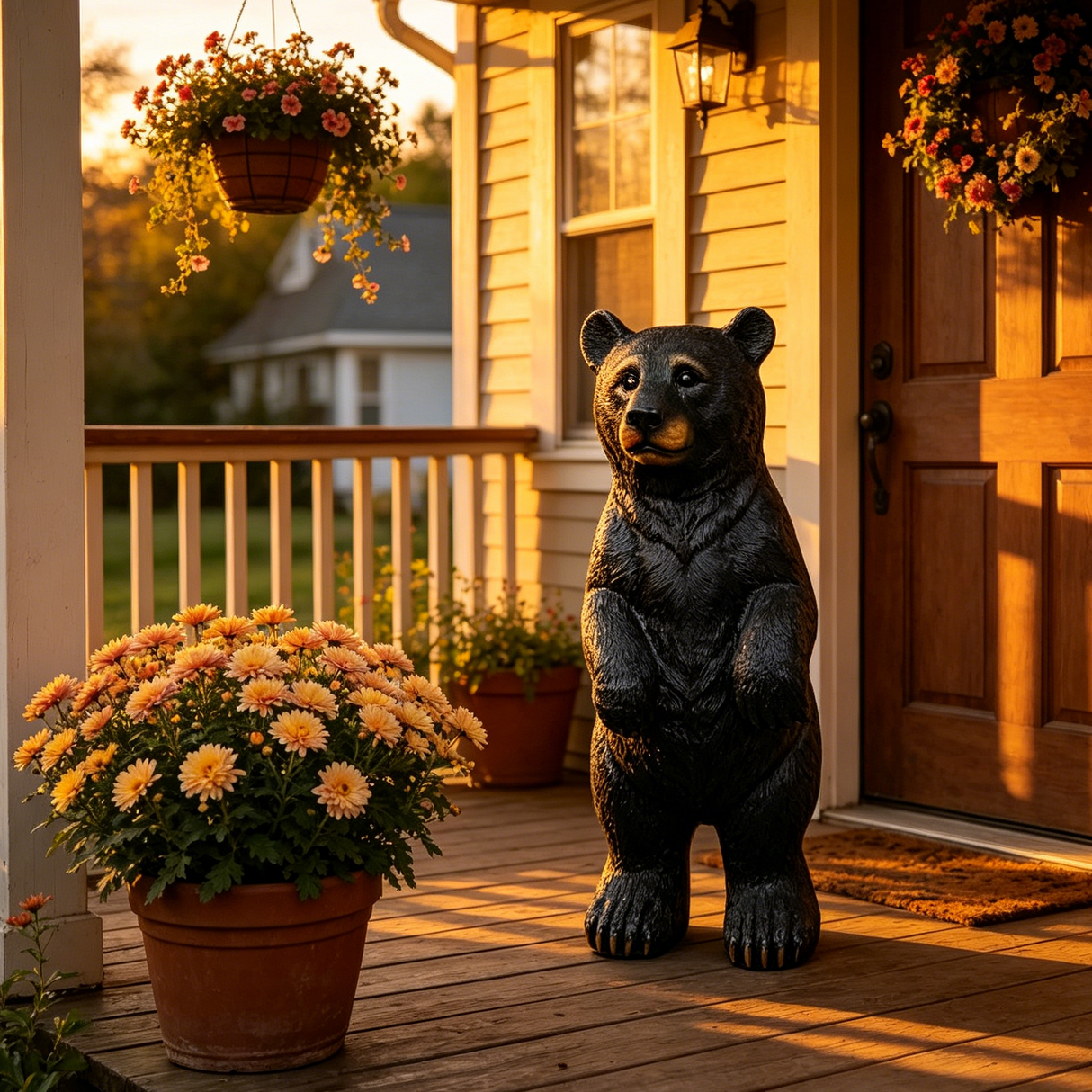 19.69" Weather Resistant Resin Standing Black Bear Sculpture