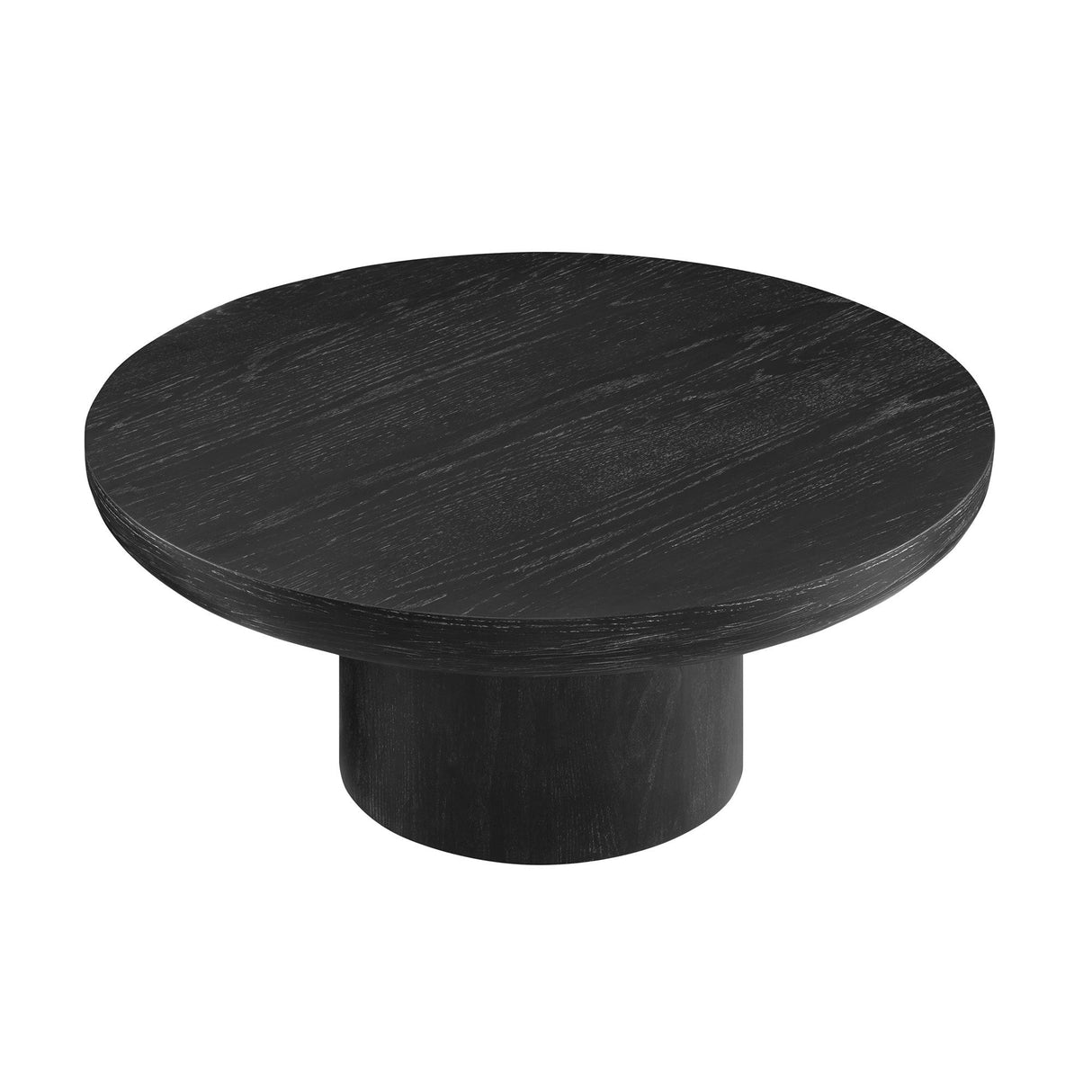 35.98 Inch Round Coffee Table with Cylindrical Black Legs