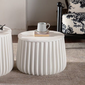 White Round Storage Table Set with Lift-Off Lid
