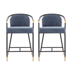 26" H Upholstered Counter Stool with Metal Frame (Set of 2) - Navy