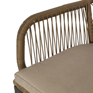 Modern Wicker Dining Club Chair With Water Resistant Cushions - Brown / Beige