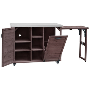 K&K 78.3' Outdoor Kitchen Island with Foldable Grill Table