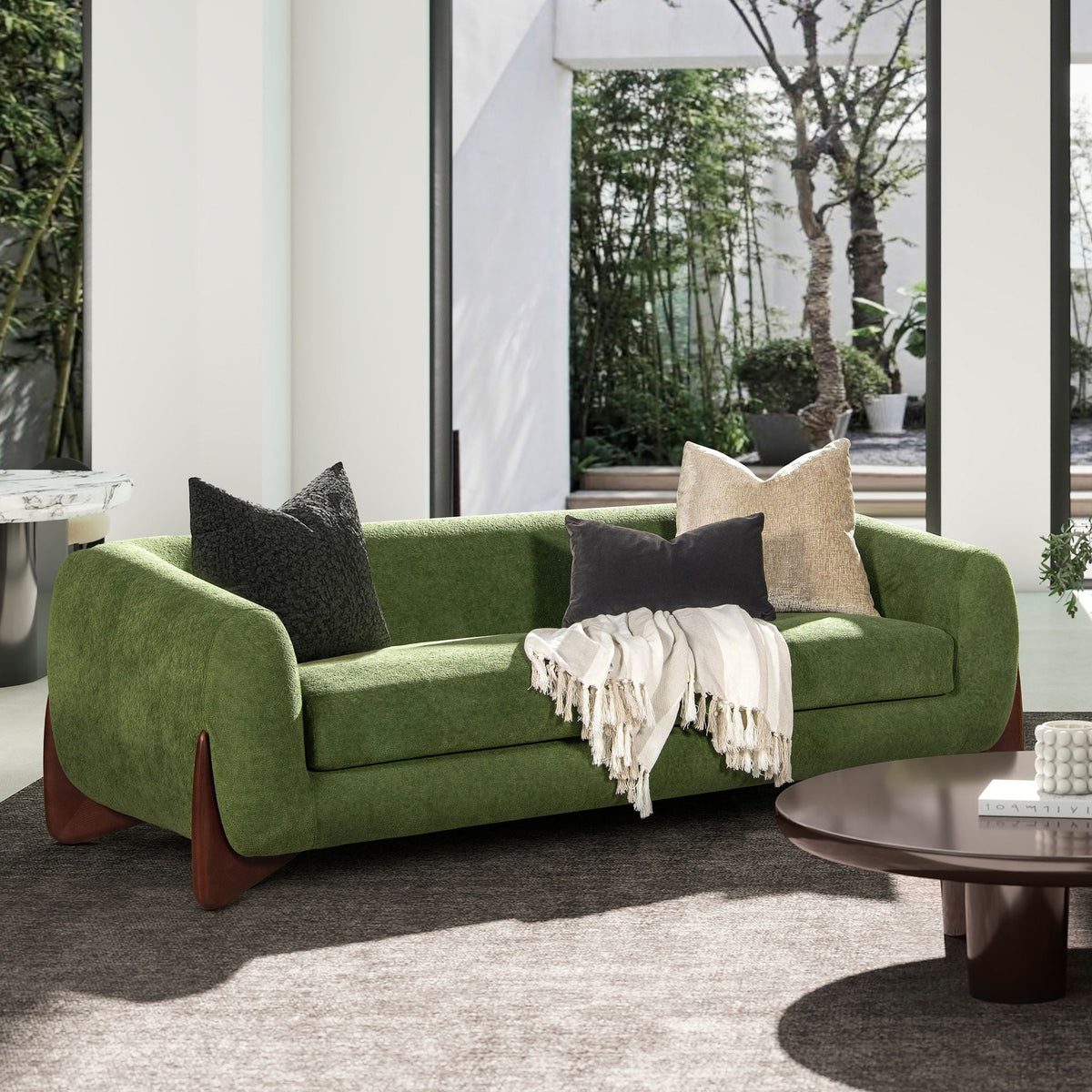 Alpine Luxurious Upholstery Sherpa Sofa with Removable Cushions - Available in White, Black, or Dark Green