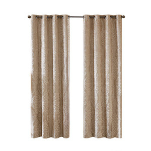 Knitted Jacquard Damask Total Blackout Grommet Top Curtain Panel - Champagne