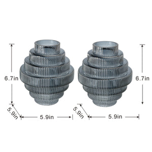 D5.9x6.7' Multi-Tiered Geometric Vase with Smoked Blue Finish, Set of 2