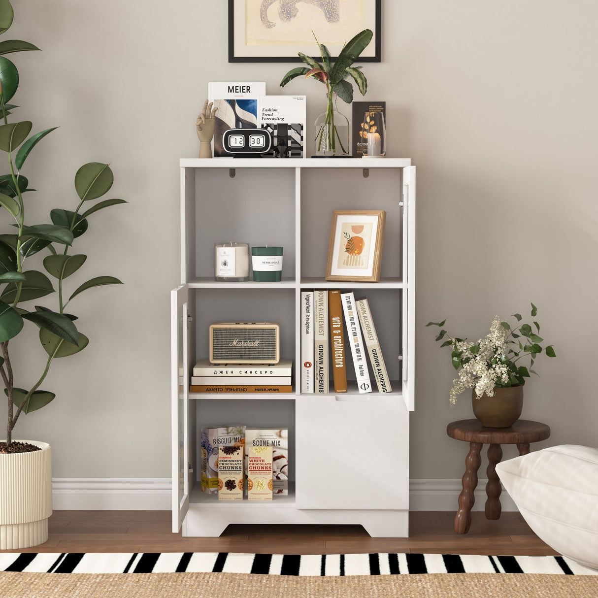 Modern Cabinet With Glass Doors And Drawer