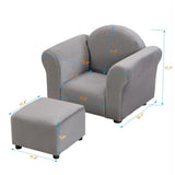 Kids Velvet Upholstered Chair With Ottoman For Comfortable Seating - Gray