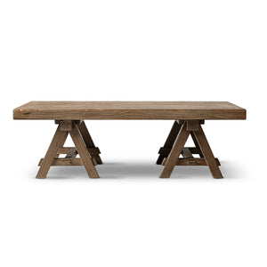 Hawthorne 48' Solid Reclaimed Elm Rectangular Trestle Coffee Table, Heritage Medium-Dark Brown