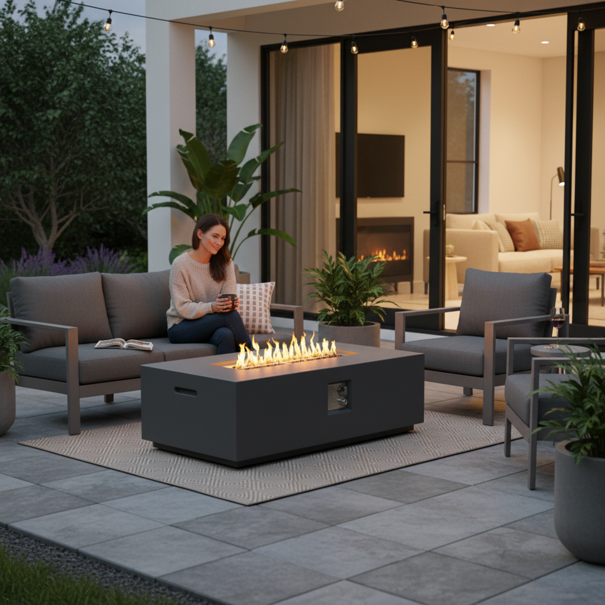 Volon Modern Rectangular Fire Pit Table in Light Gray