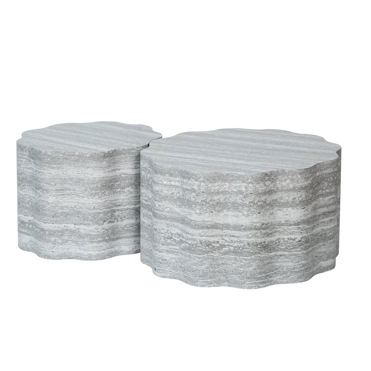 Set of 2 Round Coffee Tables with Faux Mars Pattern - Brown