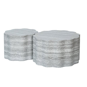 Set of 2 Round Coffee Tables with Faux Mars Pattern - Brown