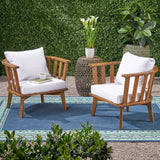 Set of 2 Outdoor Acacia Wood Patio Club Chairs