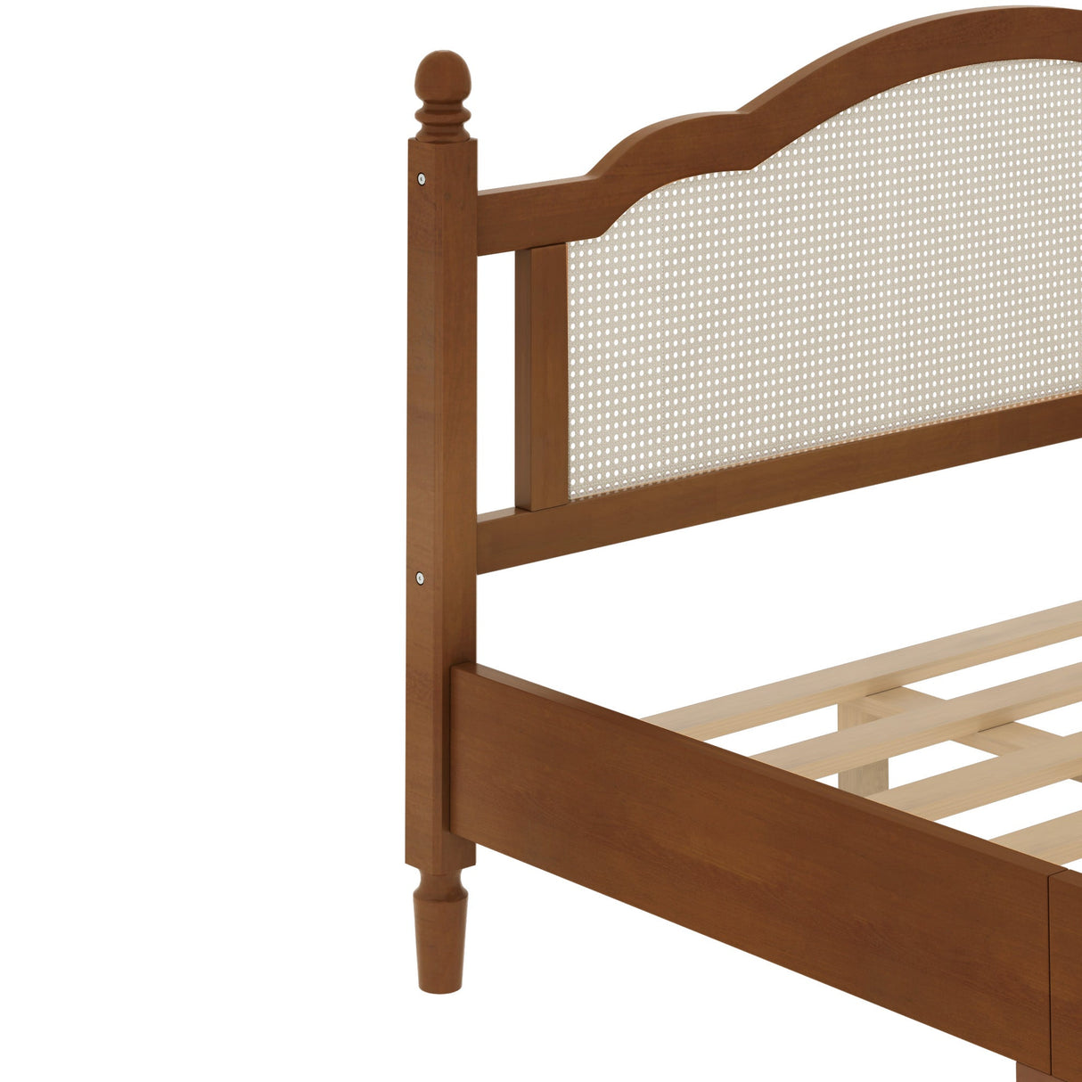 King Size Wooden Platform Bed with Rattan Headboard