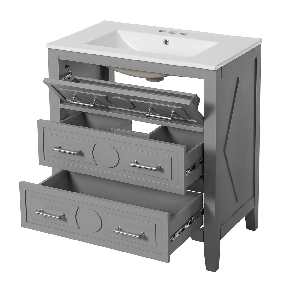 Retro Bathroom Vanity with Sink Combo, Free Standing, 3 Soft-Close Drawers - Dark Gray or White
