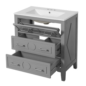 Retro Bathroom Vanity with Sink Combo, Free Standing, 3 Soft-Close Drawers - Dark Gray or White