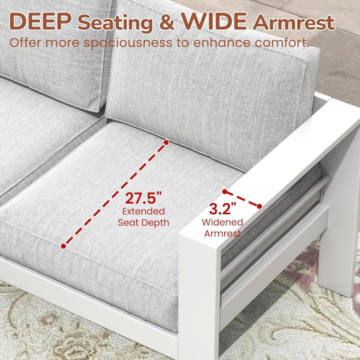 All-Weather Patio Sofa & Cushions, 3 Seat Outdoor Couch