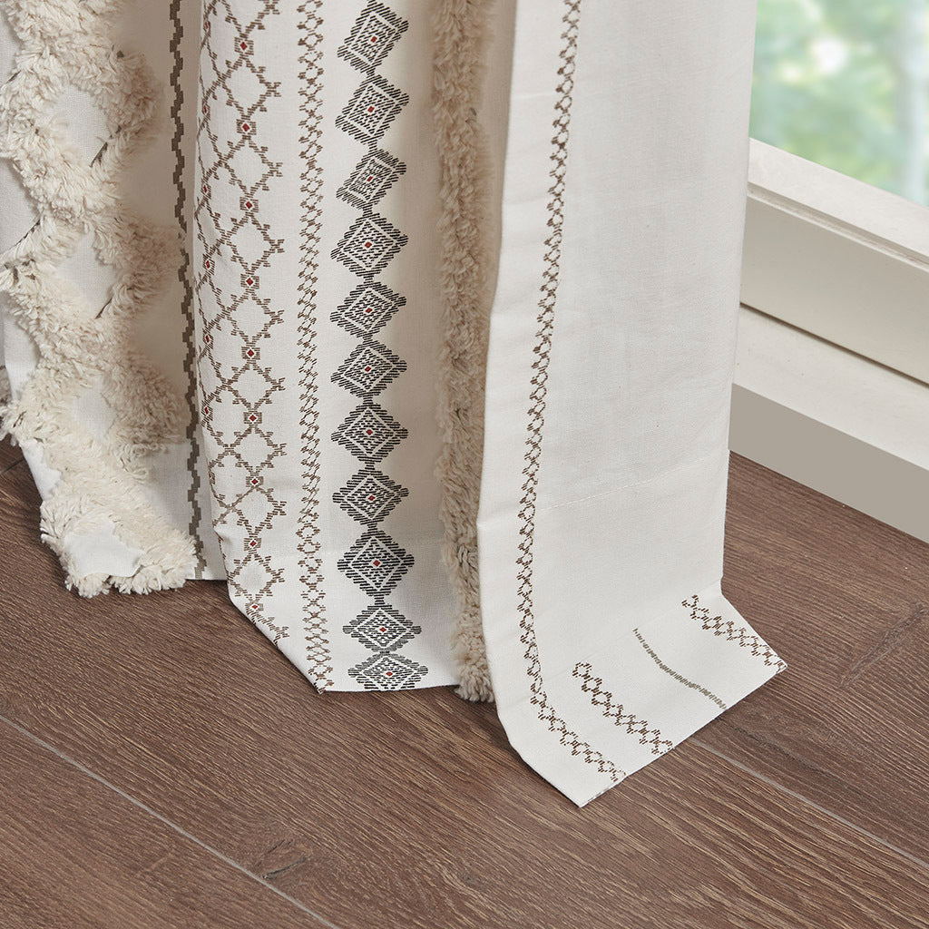 Cotton printed curtain panel with chenille stripe and lining