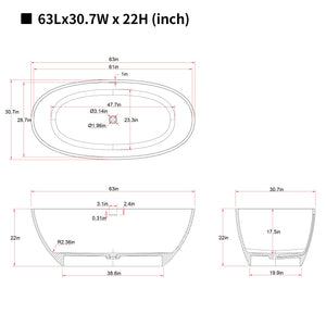 63" Freestanding Bathtub Resin Stone Soaking Bathtub