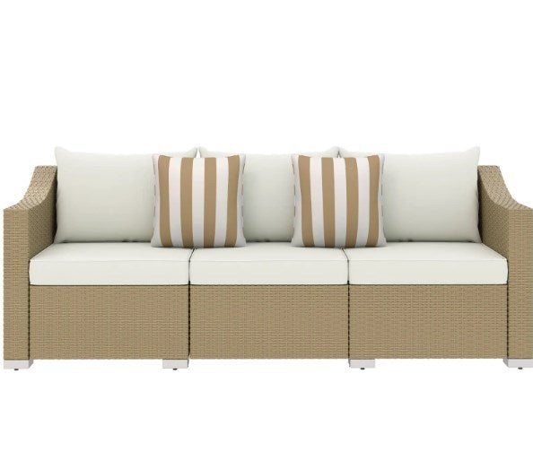 Outdoor Furniture Rattan Sofa with Cushions and Throw Pillows