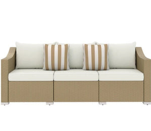 Outdoor Rattan Sofa with Cushions and Throw Pillows - Natural