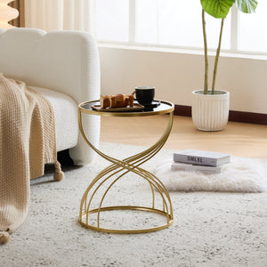 Modern Side Table with Golden Metal Frame and Black Mirror Top