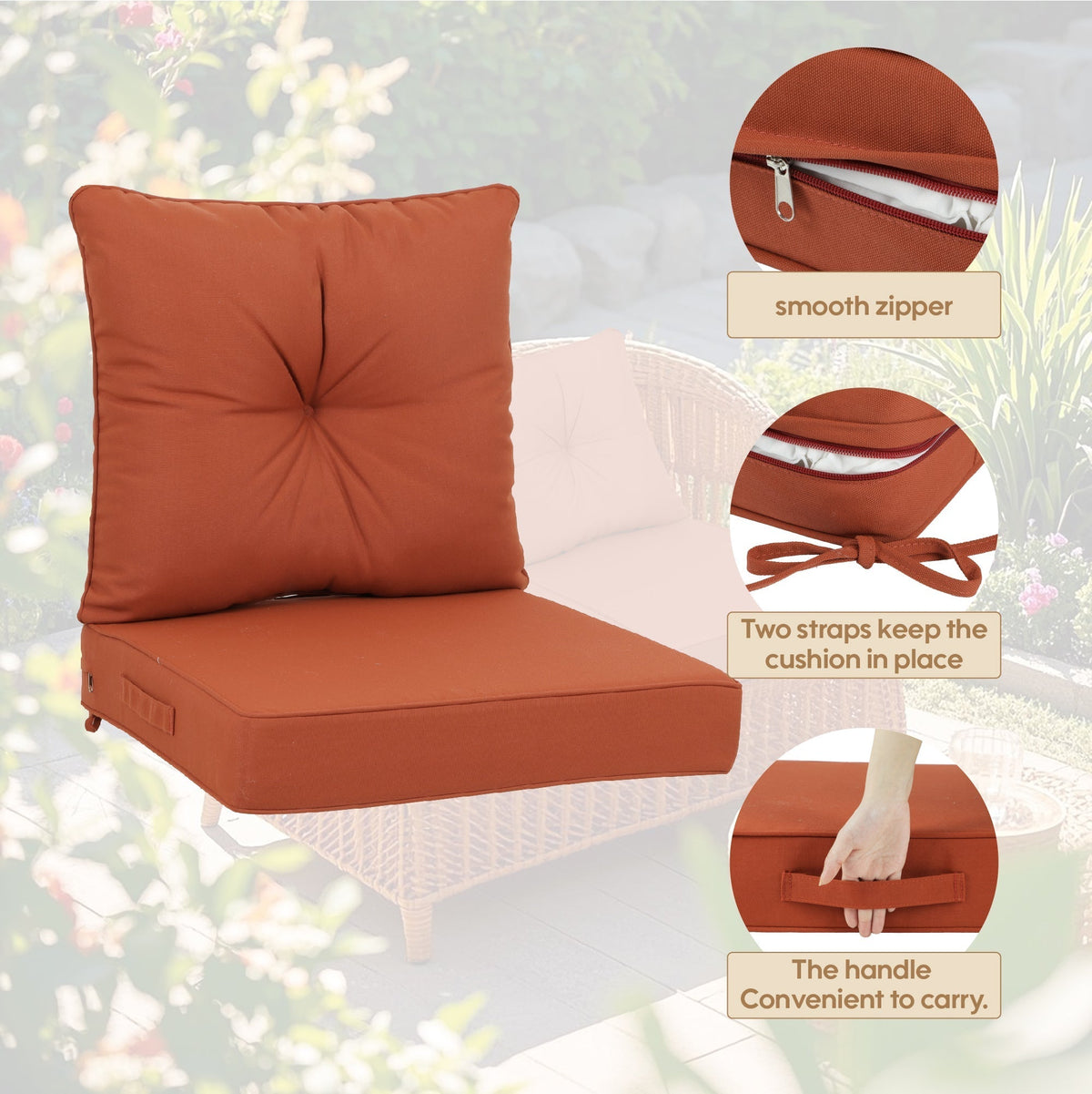 Outdoor Deep Seat Cushions for Patio Furniture, Set of 2